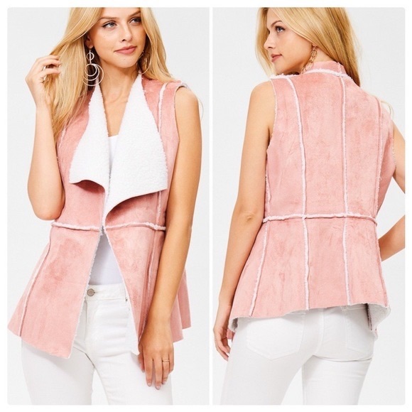 JJ’s Fairyland Jackets & Blazers - Classic Pink Sherpa Suede Vest
